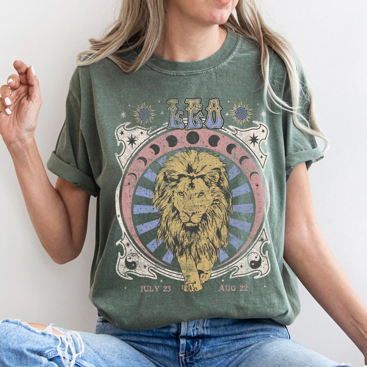 Leo zodiac Comfort Colors tee - Moss