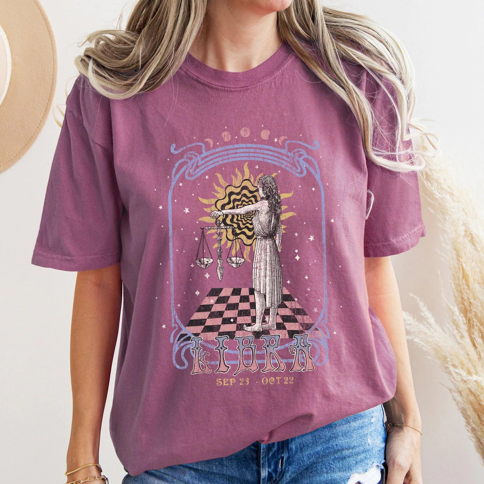 Libra zodiac Comfort Colors tee - Berry
