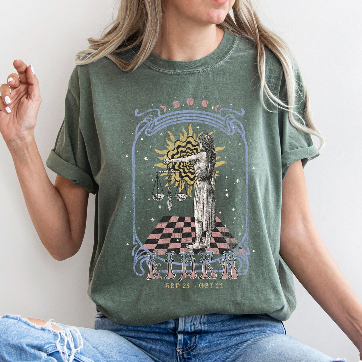 Libra zodiac Comfort Colors tee - Moss