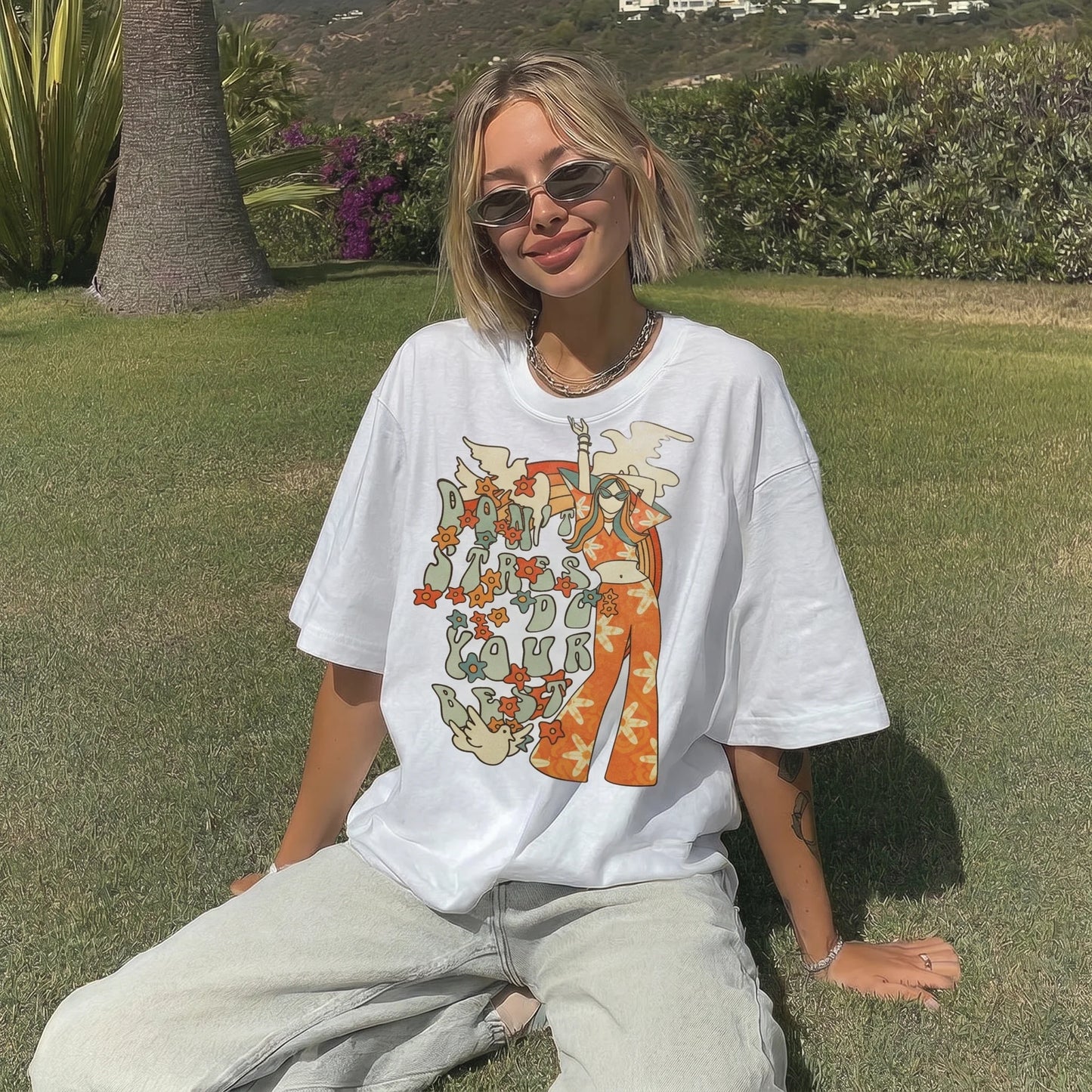 Don't Stress Do Your Best Empowerment Women's Groovy Tee
