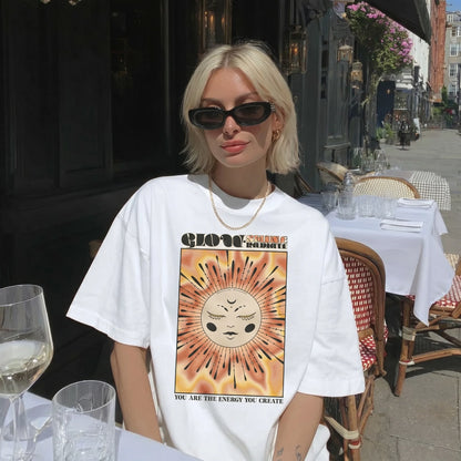 Glow Shine Radiate Sun Moon Women's Groovy Tee