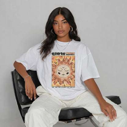 Glow Shine Radiate Sun Moon Women's Groovy Tee