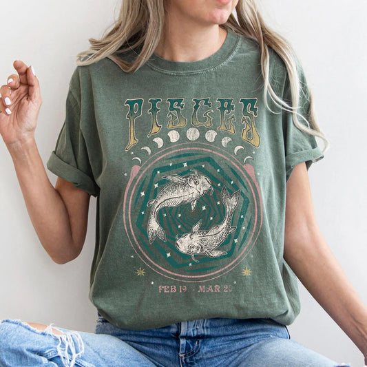 Pisces zodiac Comfort Colors tee - Moss