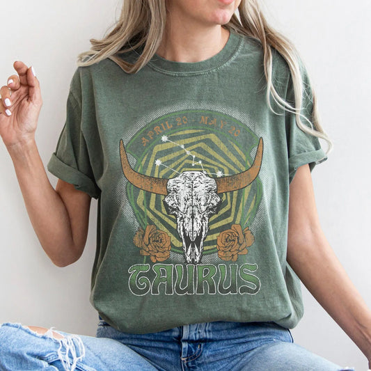Taurus zodiac Comfort Colors tee - Moss