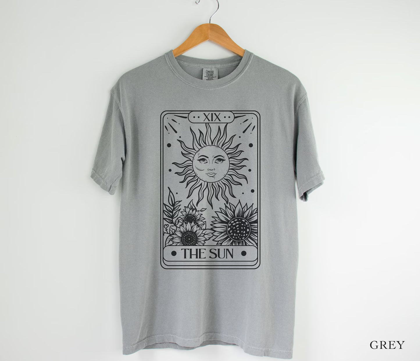 The Sun Tarot Card Comfort Colors tee - Grey