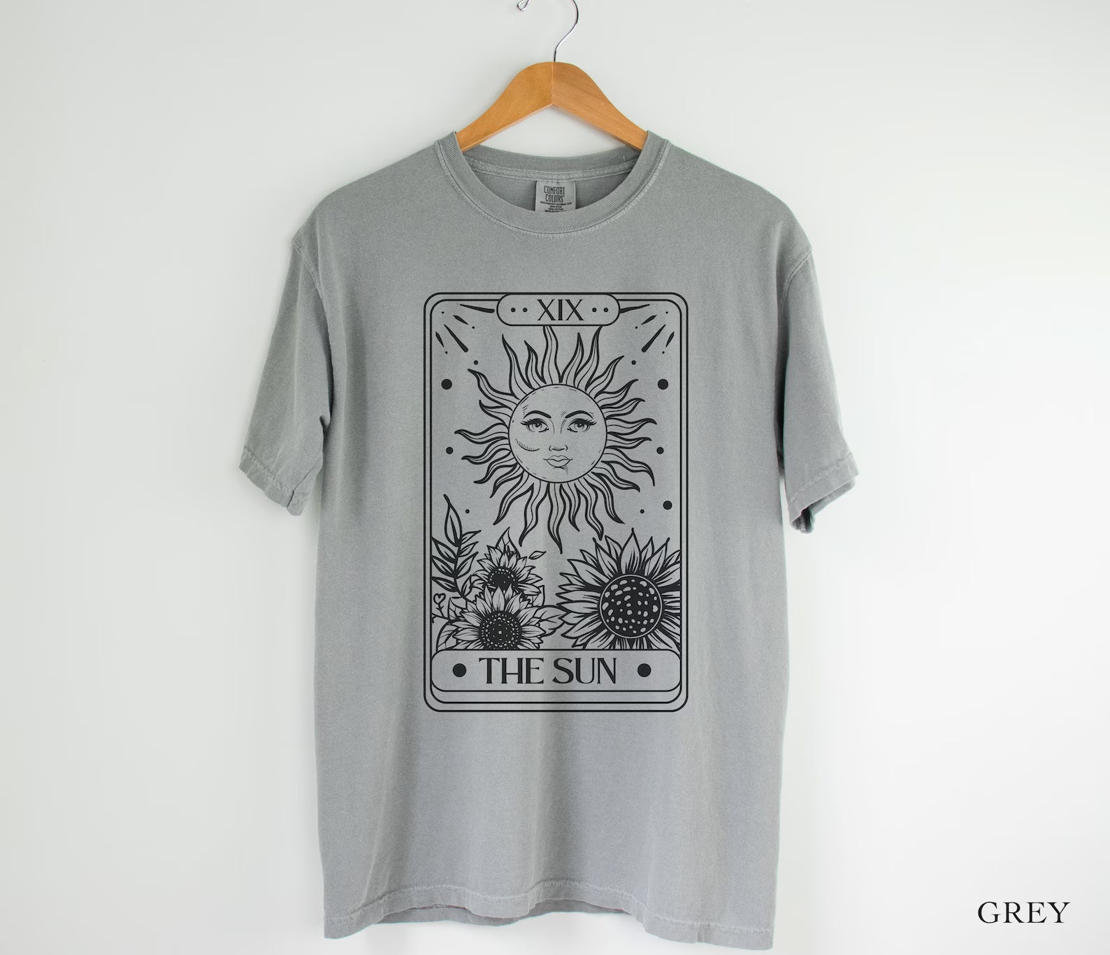 The Sun Tarot Card Comfort Colors tee - Grey