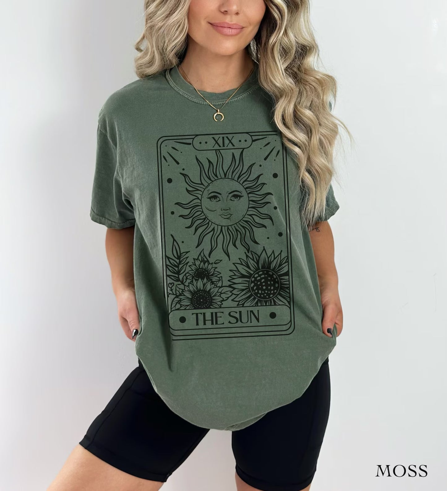 The Sun Tarot Card Comfort Colors tee - Moss