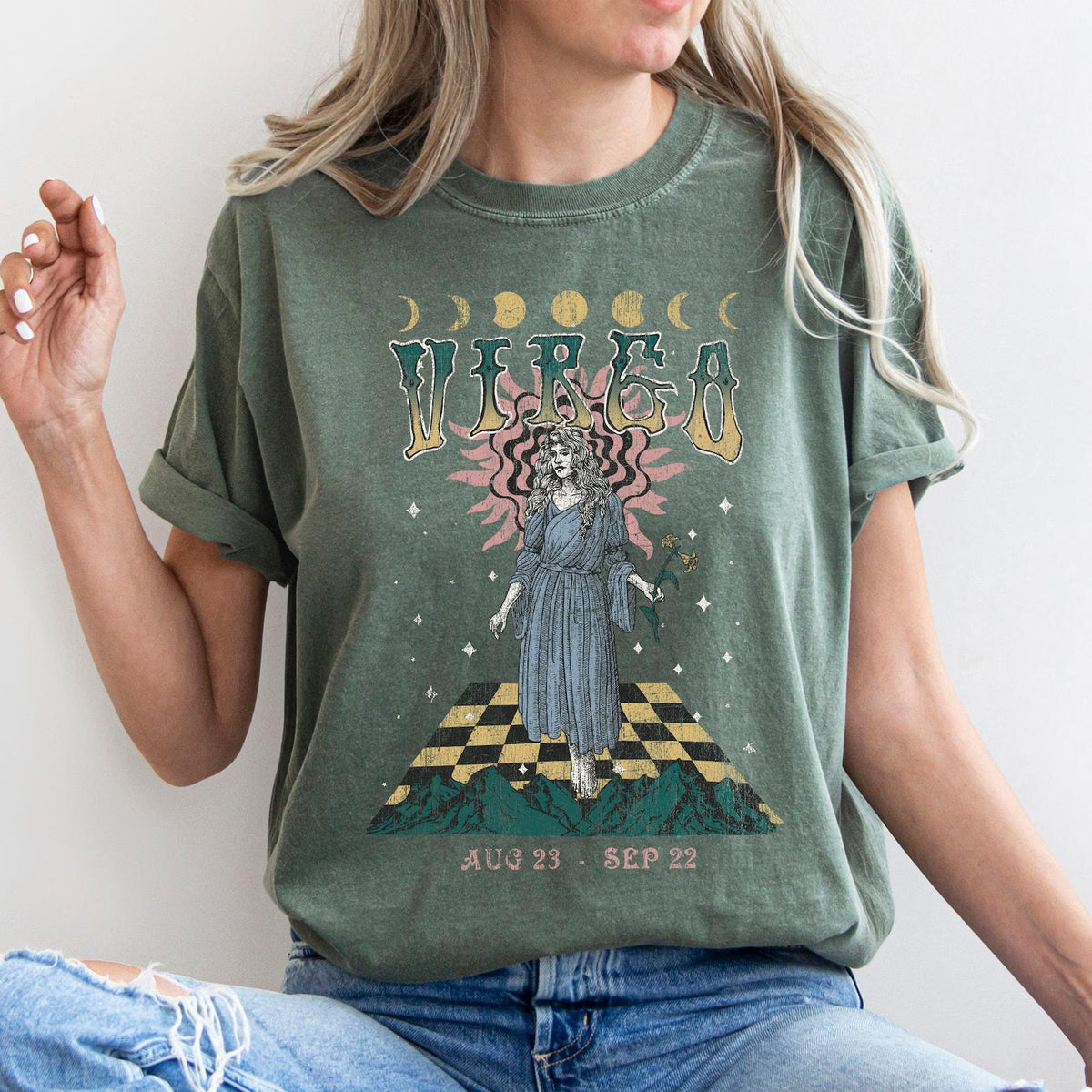 Virgo zodiac Comfort Colors tee - Moss